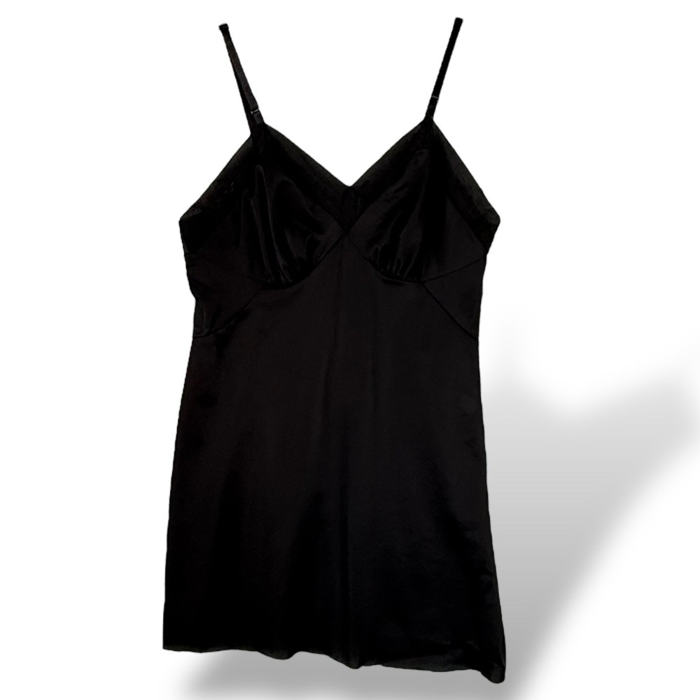 Vintage Vanity Fair Coquette Black Nylon Tricot Camisole Embroidered V-Neck XS
